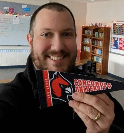 Jeff Neuman shows his Cardinal pride as a middle school teacher in Fort Wayne, IN.