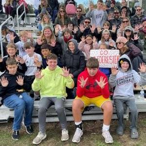 Andrew Foerster's sixth grade students and their families in the stands.